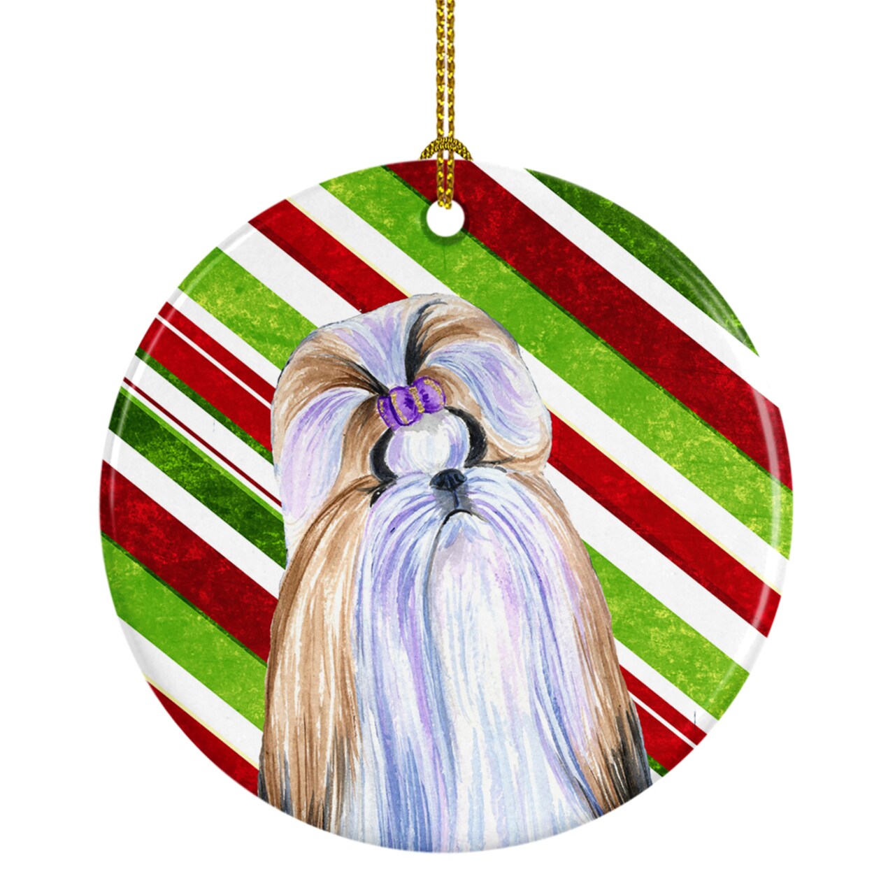 Caroline&#x27;s Treasures   SS4534-CO1 Shih Tzu Candy Cane Holiday Christmas Ceramic Ornament, 3 in, multicolor